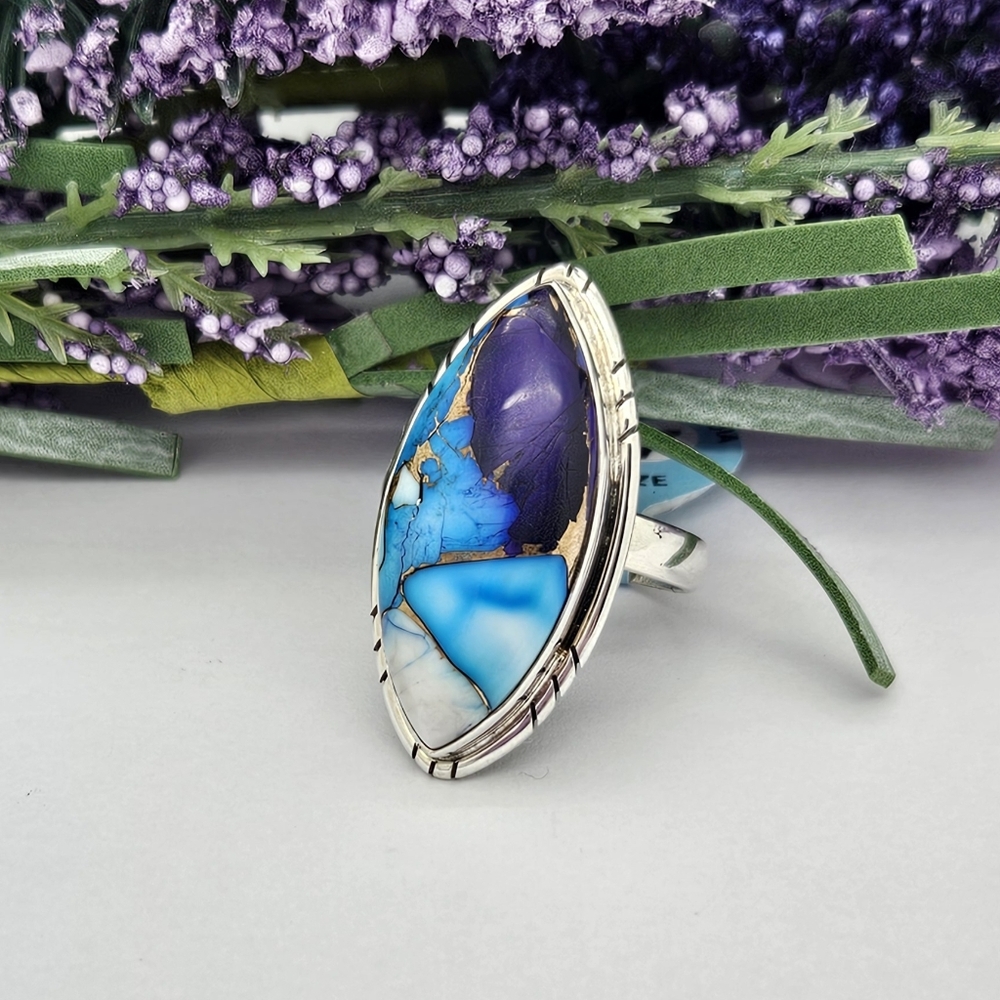 Ice Blue Dahlia Sterling Silver Ring - Picture 2 of 8